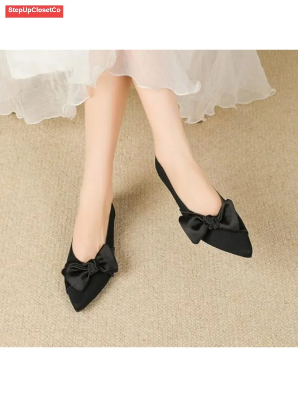 Pointed Toe Ballet Flats Slip On Comfortable Flats with Bow Dressy Casual Work